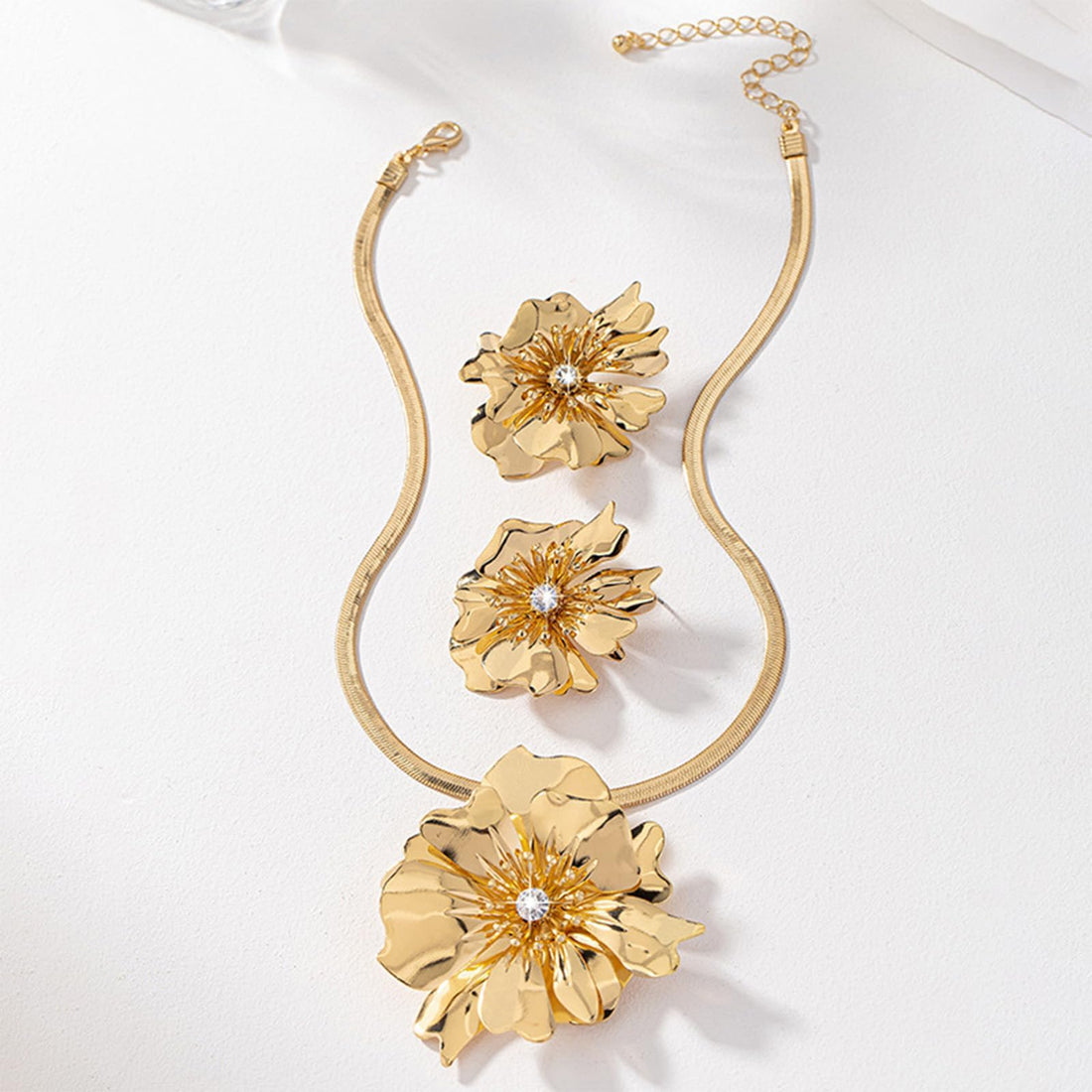 Gold Jewelry Sets for Women, Gold African Necklace and Earring Set Dainty Big Flower Statement Earrings Floral Choker Necklace Accessories Charms Prom Party Bridal Wedding Jewelry Gifts