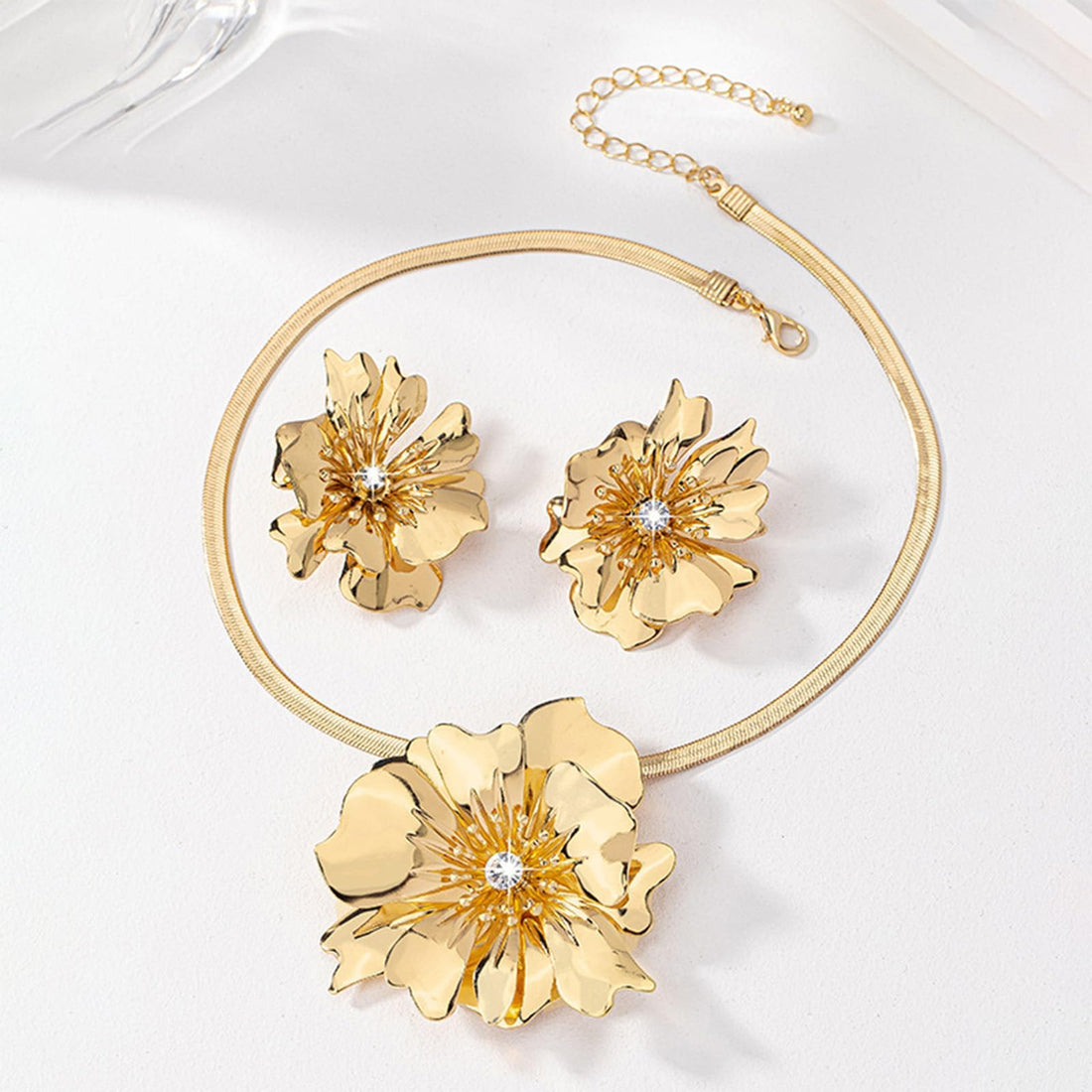 Gold Jewelry Sets for Women, Gold African Necklace and Earring Set Dainty Big Flower Statement Earrings Floral Choker Necklace Accessories Charms Prom Party Bridal Wedding Jewelry Gifts