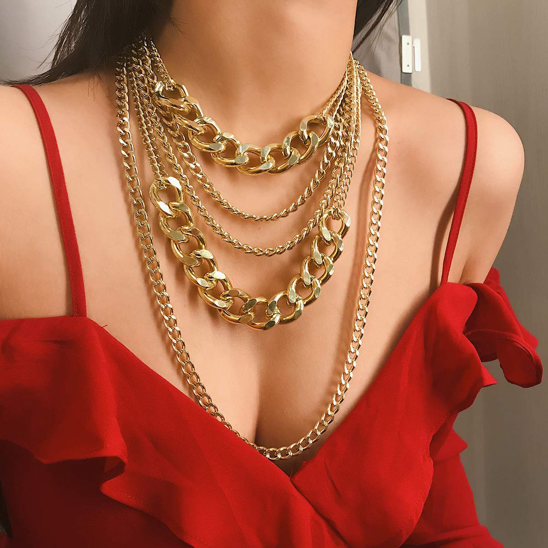 CSIYANJRY99 Chunky Gold Necklaces for Women Multilayer Punk 80s Hip Hop Necklace Layered Cuban Link Chain Statement Necklace 90s Freaknik Outfit Accessories for Women (Gold)