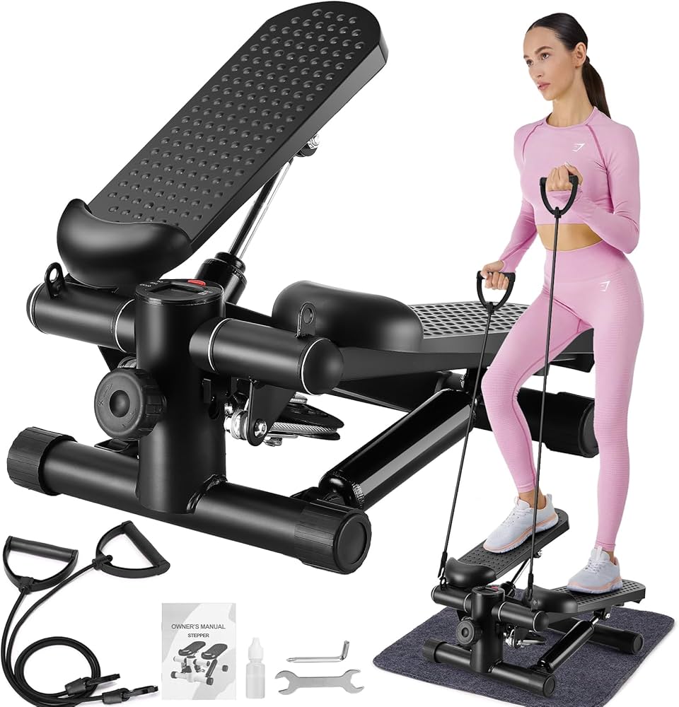 Niceday Steppers for Exercise, Mini Stair Stepper with Resistance Bands at Home Workout Equipment with 300LBS Loading Capacity, Hydraulic Fitness Stepper with LCD Monitor