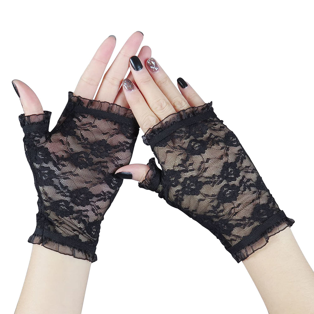 IRYNA 1Pair Fingerless Gloves Lace Gloves Fingerless Short Black Lace Gloves for Women Fingerless Lace Gloves Black Gloves for Halloween Party Costume Accessory