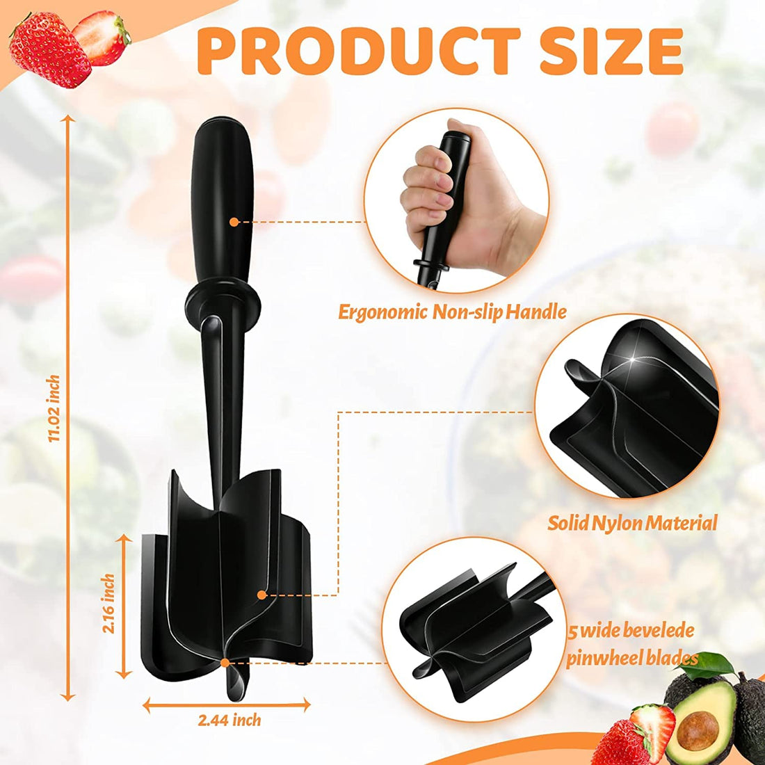 Meat Chopper, Hamburger Chopper, Potato Masher-Professional Multifunctional Heat Resistant Nylon Ground Beef Smasher Kitchen Tools And Gadgets, Safe For Non-Stick Cookware.