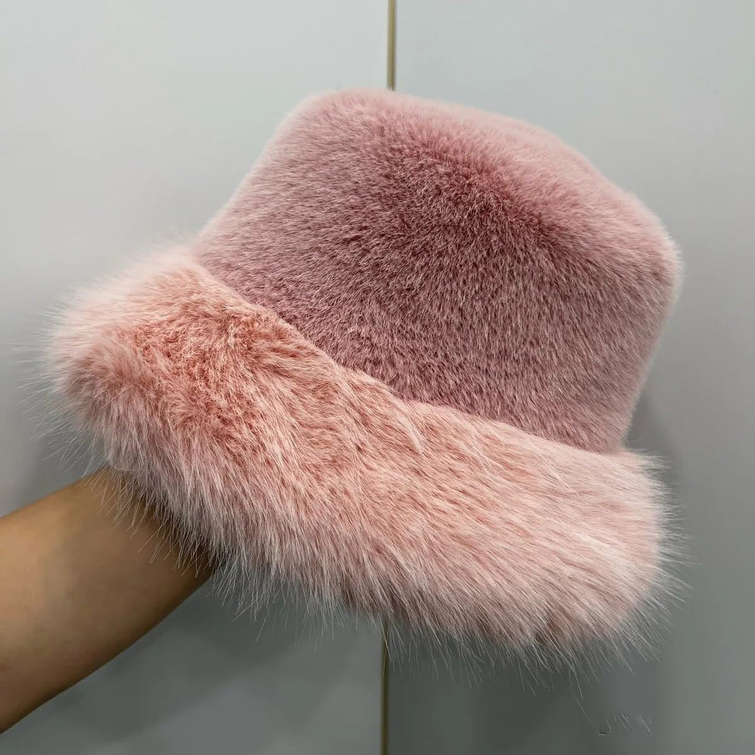 KGM Accessories Stylish New Super Fluffy Trim Soft Fleecy Faux Fur Bucket hat - Womens Winter Hats (Pink)