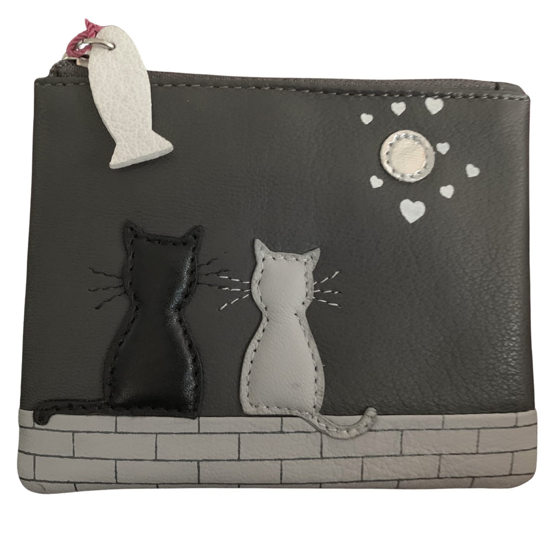 Premium Leather Black & Grey Cat Coin Purse by Mala Leather Midnight Collection 4231 (Grey)