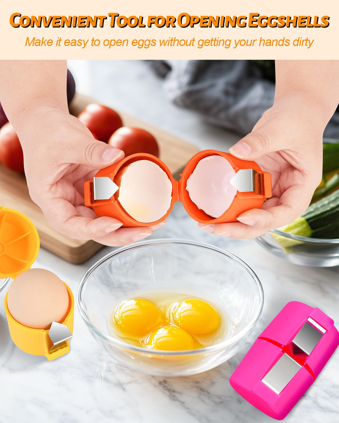 Upgrade Egg Separators Tools, Portable Egg Shell Opener Gadgets for Raw Eggs, Home Kitchen Multifunctional Handheld Eggs Breaker with Stainless Steel Blade for Baking Cooking