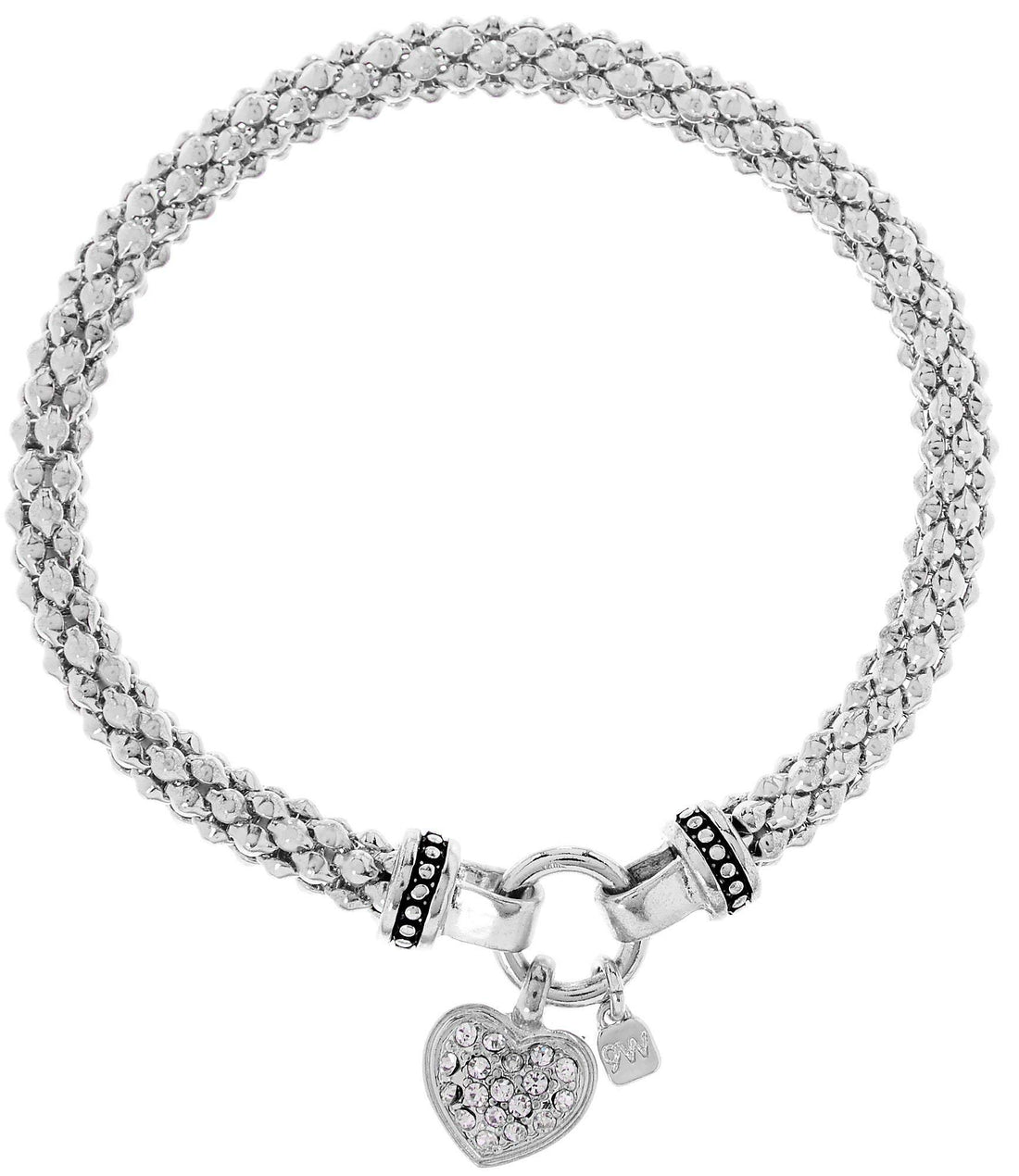 NINE WEST Women's Silvertone Crystal Pave Heart Stretch Bracelet