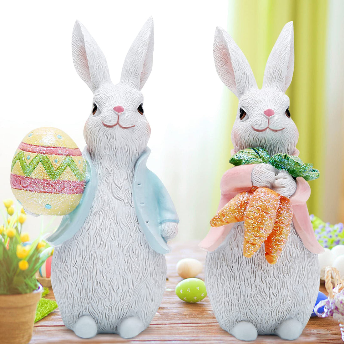 Hodao Easter Bunny Decorations Spring Indoor Home Decor Classic Rabbit Figurines Gifts