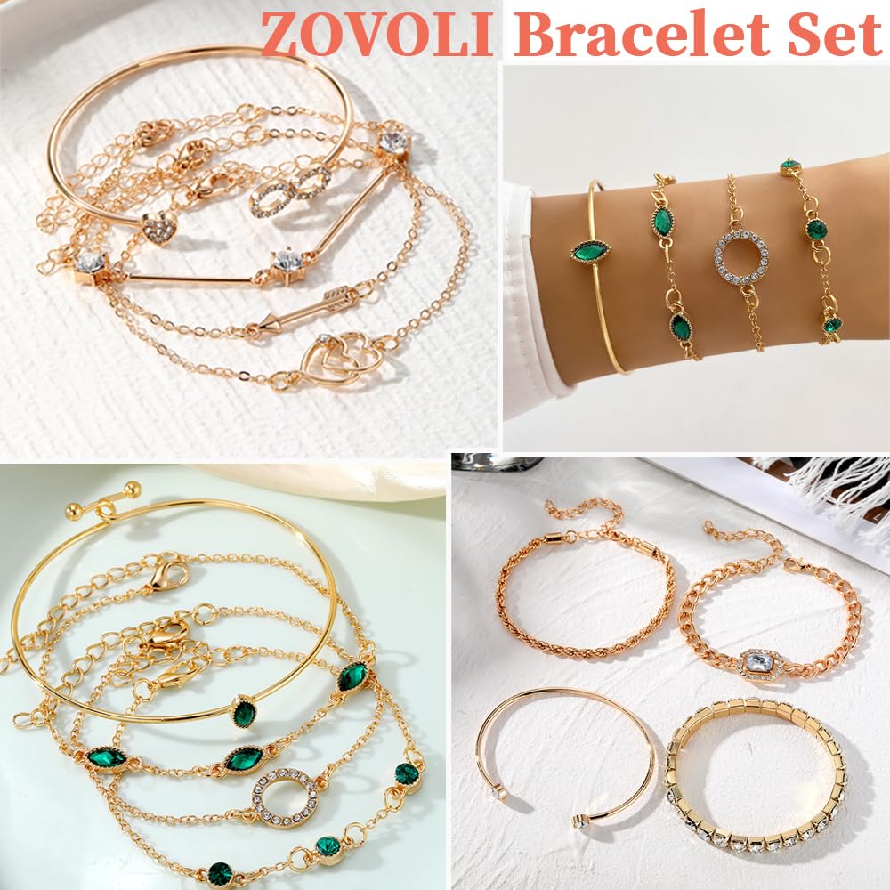 ZOVOLI 50 PCS Gold Jewelry Set for Women, Dainty Dangle Earrings, Stackable Ring, Multi-Layered Bracelet Necklace Valentine Anniversary Fashion Party Jewelry Pack Gift for Her