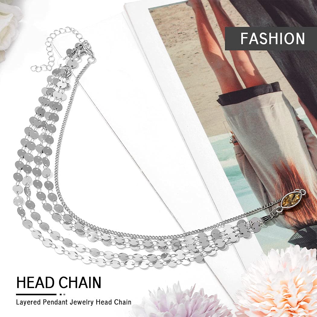 Yean Head Chain Bohemian Hair Jewelry Headpiece Forehead Band Festival Hair Headband Accessories for Women and Girls (Silver)