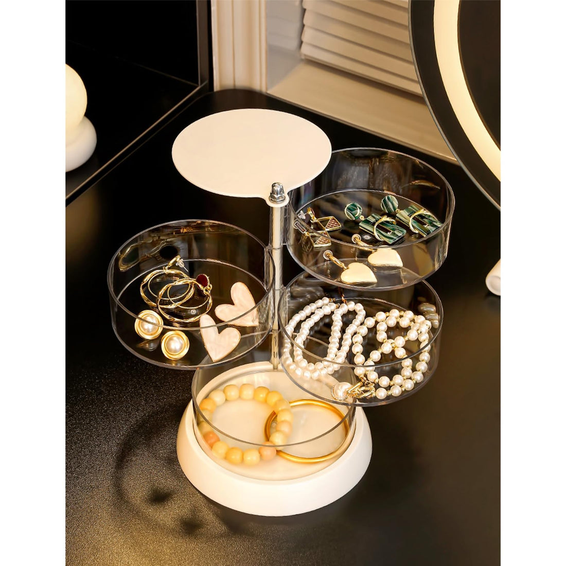 Clear Jewelry Organizer 4-Layers Jewelry Box for Hair Clip, Hair Tie, 360° Rotatable Cute Acrylic Jewelry Holder Organizer for Earring, Ring, Bracelet, Hair Accessories Holder for Women