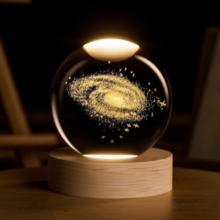 Galaxy Crystal Ball, 2.4 inch(60mm) Decorative Quartz Glass Ball, Globes Present Glass Sphere with Wooden Base, Paperweight Crystal Display Sculpture Home Decor Crafts for Women Friends