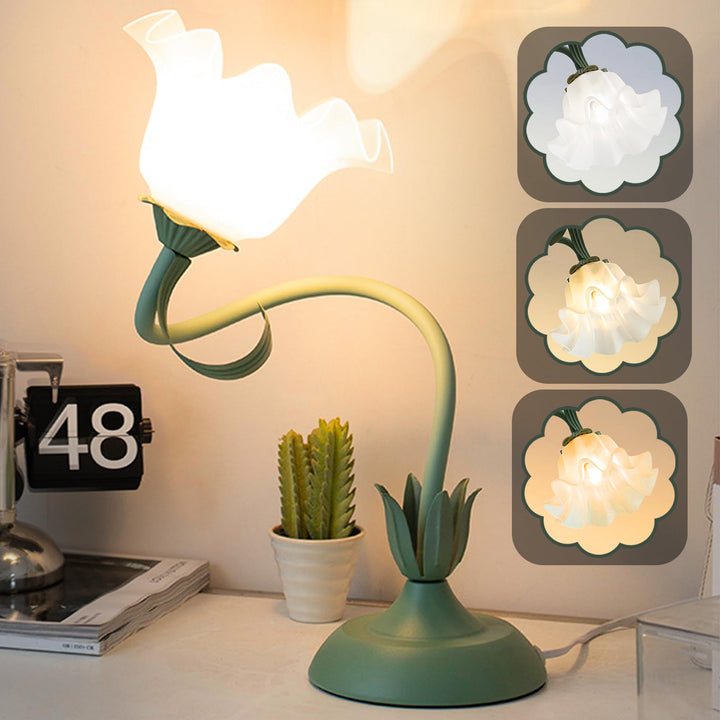 AQDZCNF Flower Table Lamp,LED Reading Light Bedside Vintage Flower Night Light,3 Colors Modes Kawaii Bedside Lamps Decor,Living Room Bedroom Room Lighting Table Lamps Home Decoration (Green)