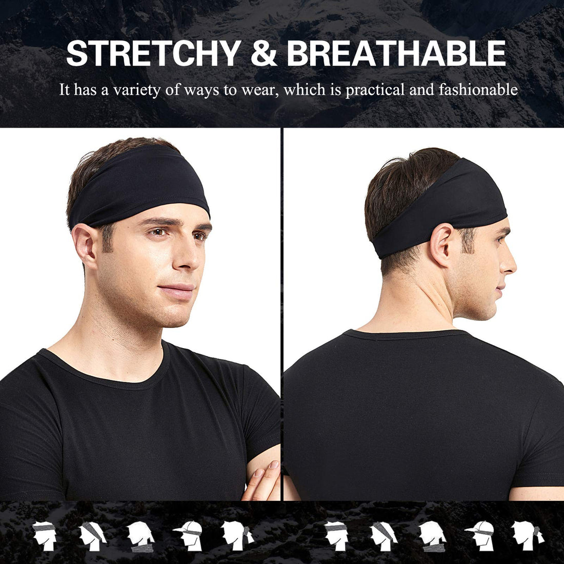 Acozycoo Mens Running Headband,5Pack,Mens Sweatband Sports Headband for Running,Cycling,Basketball,Yoga,Fitness Workout Stretchy Unisex Hairband (Black,White, Green, Dark Gray, Dark Blue)