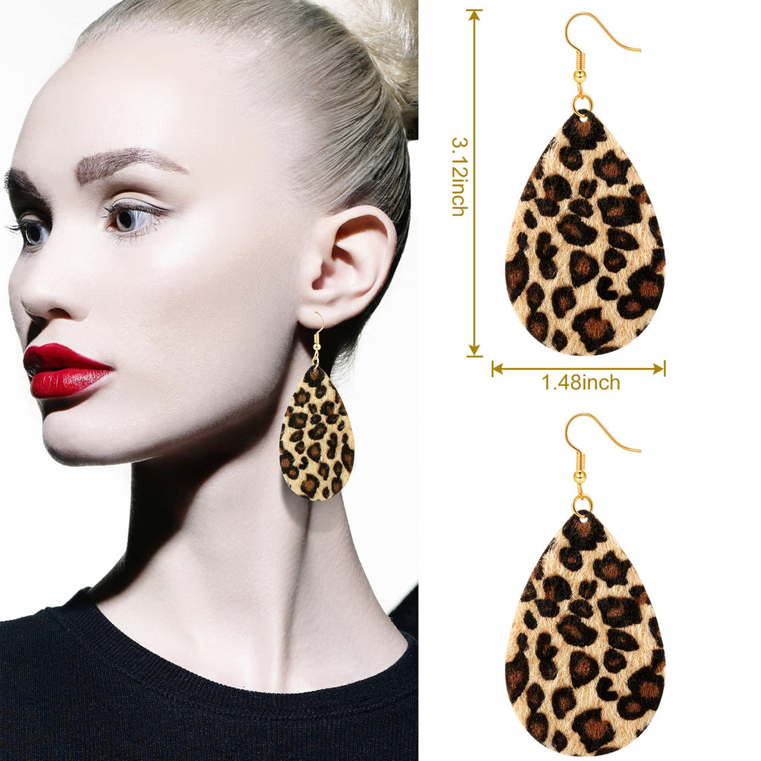 Hicarer 3 Pieces Leopard Earrings Bracelets Women Jewelry Bohemia Earrings Necklace Cheetah Set Multilayer Leather Cuff Boho for Large Wrists Cosplay Party Costume Accessories(Leopard Style)