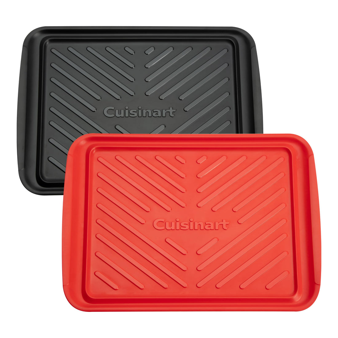 Cuisinart Grilling Prep and Serve Trays, 17x10.5 inch BBQ Safe for Food Handling, 2 Dishwasher Safe Nesting Trays Black and Red, Perfect Grilling Tray for Cooked and Raw Meat, Fits 6 Burgers