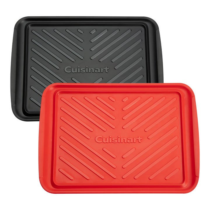 Cuisinart Grilling Prep and Serve Trays, 17x10.5 inch BBQ Safe for Food Handling, 2 Dishwasher Safe Nesting Trays Black and Red, Perfect Grilling Tray for Cooked and Raw Meat, Fits 6 Burgers