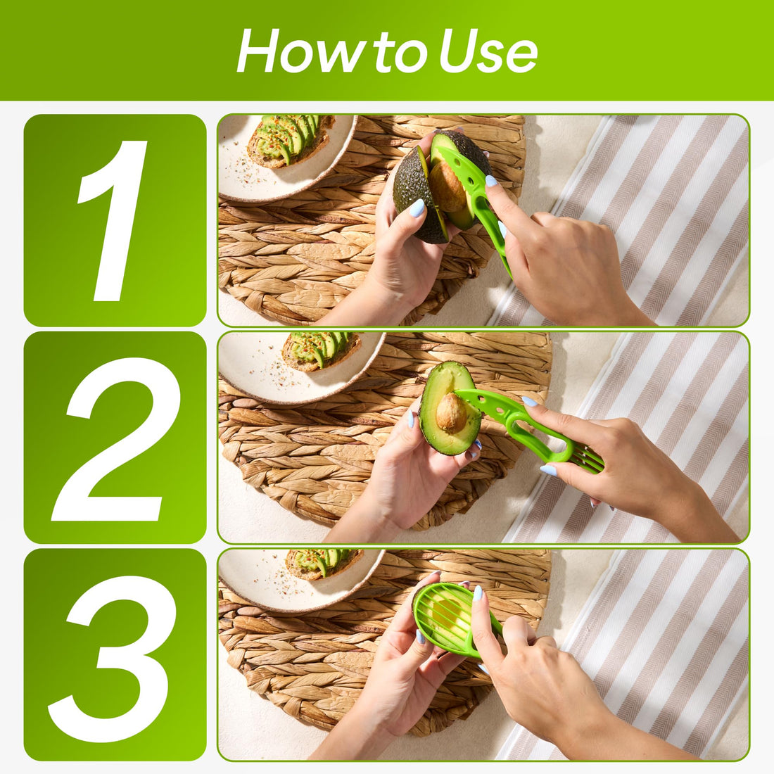 3 in 1 Avocado Slicer Tool - Essential Addition To Your Kitchen Gadgets - Dishwasher Safe Peeler - Fruit Cutter