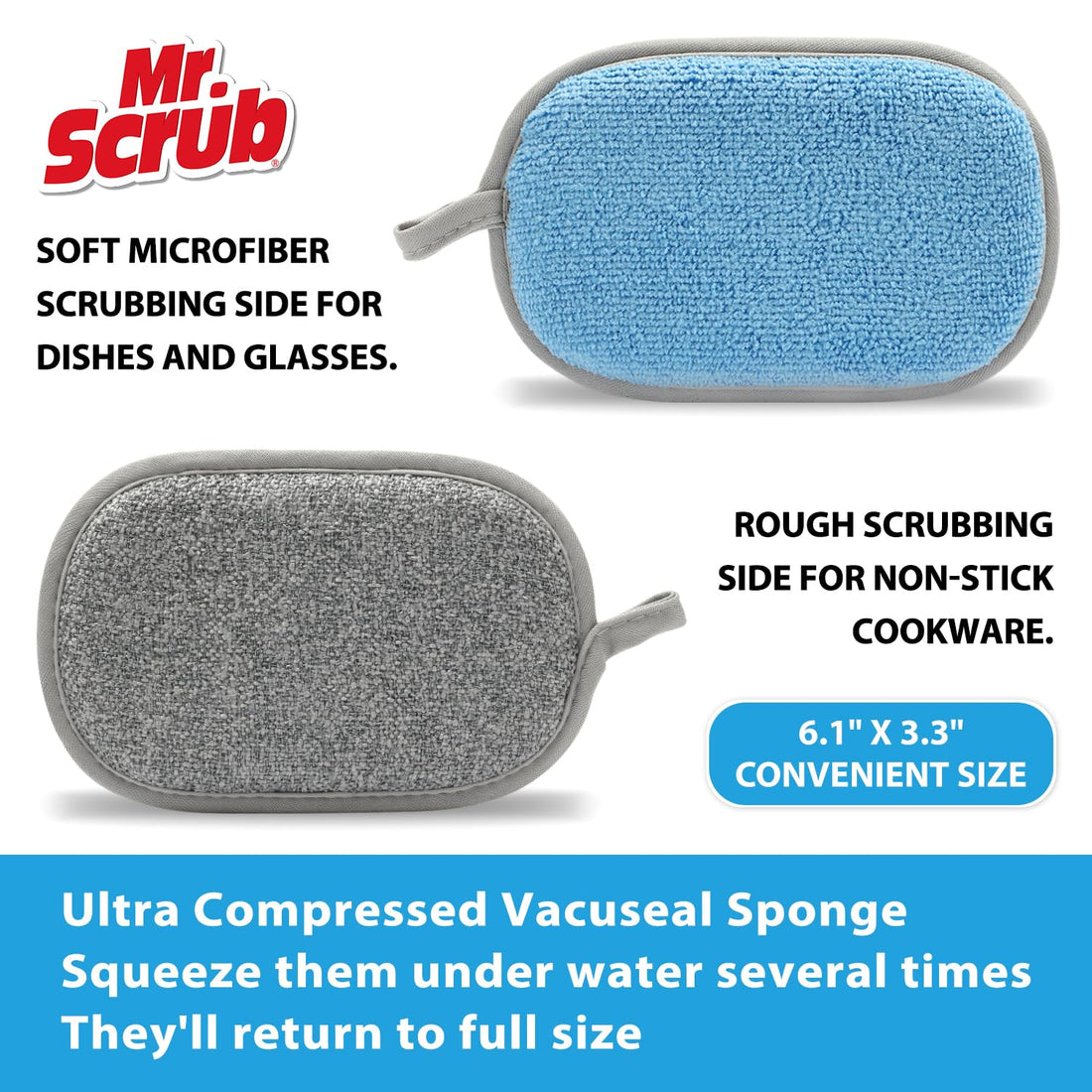 Sponges Kitchen Dish Sponge for Washing Dishes Cleaning Kitchen, All-Purpose, 6 Pack, Non Scratch, Rough Scrubbers Side for Non-Stick Cookware, Soft Microfiber Scrub Side for Dishes, Mr. Scrub