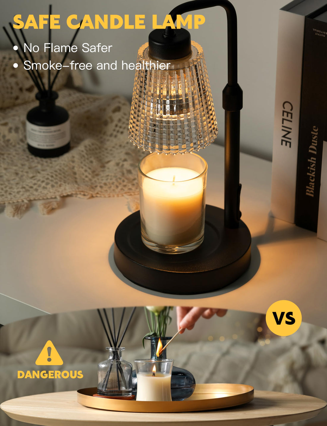 GODONLIF Candle Warmer Lamp with Timer, Adjustable Height Candle Warmer, Dimmable, Home Decor, Wax Warmer Lamp for Jar Candles with 2 Bulbs, Black