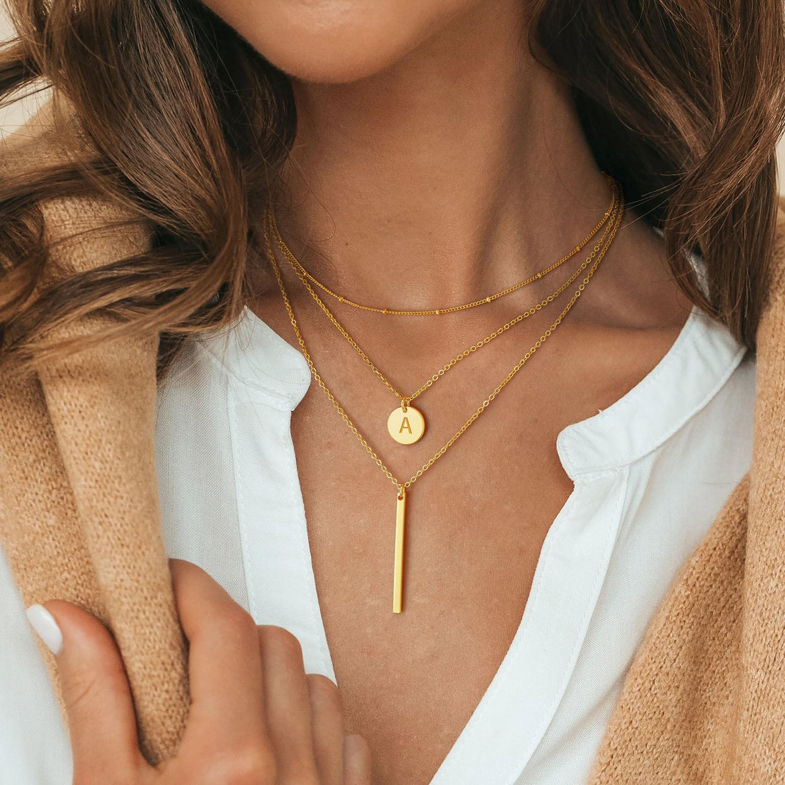 Vjoypro Gold Layered Initial Necklaces for Women, 14K Gold Necklace for Women Coin Pendant Initial A Letter Necklace Dainty Layering Initial Necklaces Jewelry for Women Teen, Y-Necklaces Gold