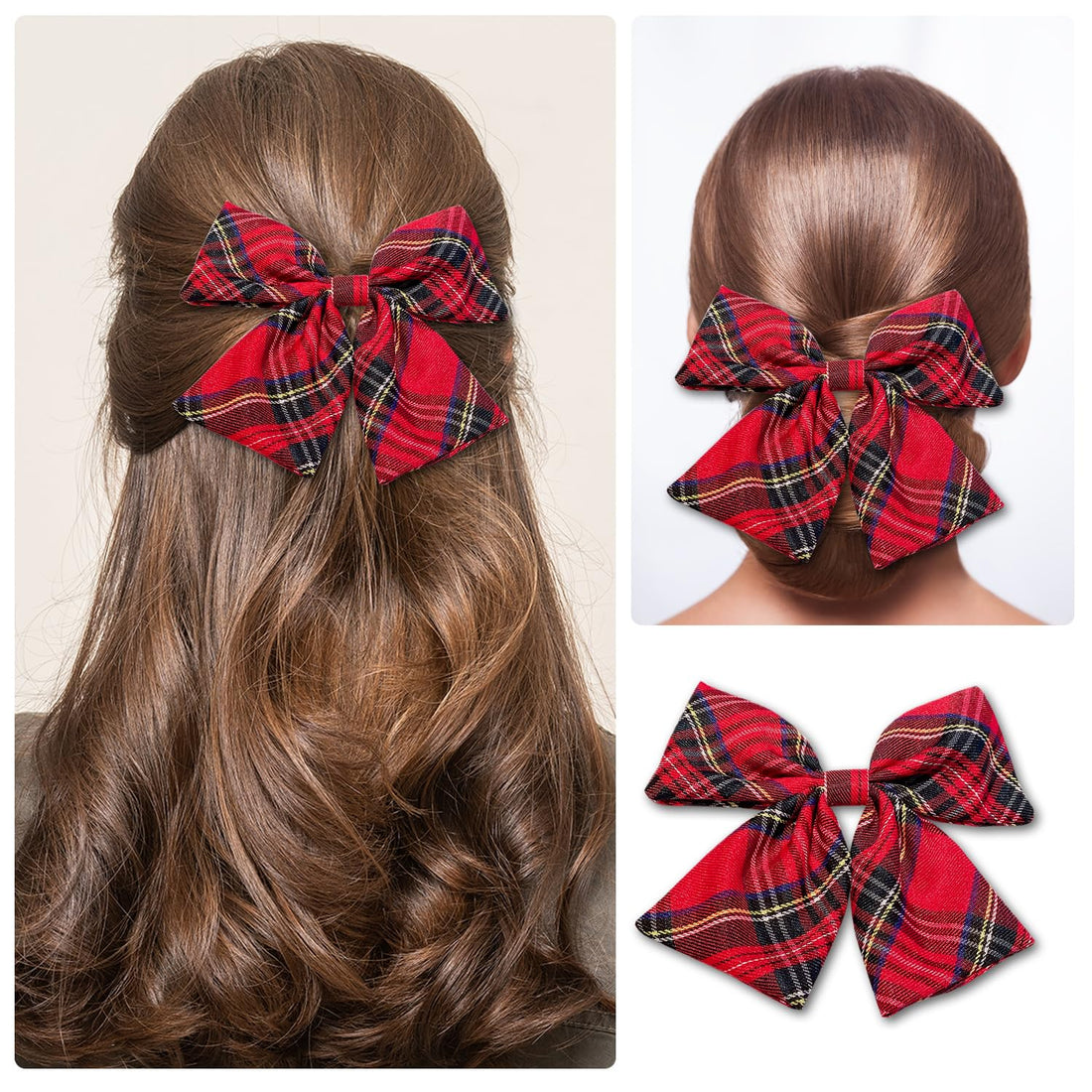 Miaija Tartan Bow Knot Hair Clips Red Plaid Hair Bow Scottish Bow Hair Barrettes Fashion Christmas Hair Accessories for Women