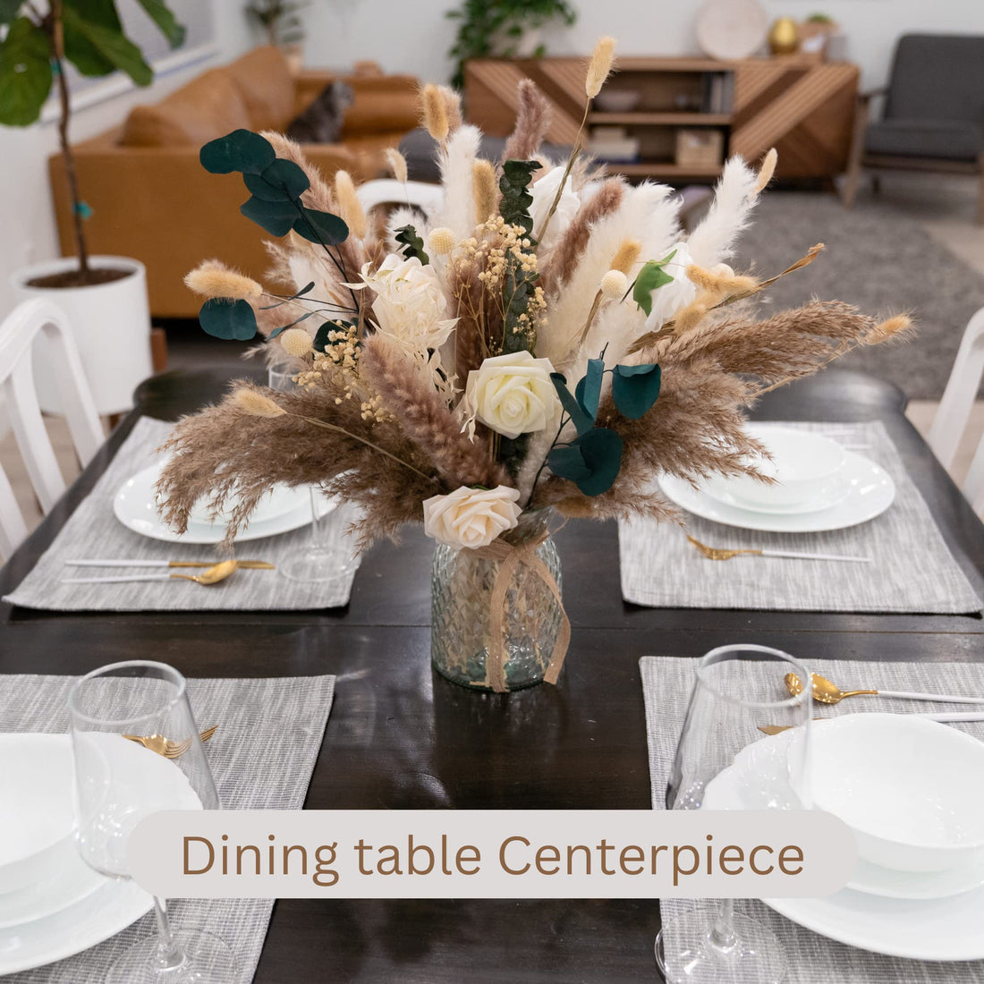 100pcs Artificial Flower Arrangements with Vase Included, Dining Table Centerpiece, Thanksgiving Christmas Pampas Grass Floral Centerpieces, Coffee Table Decor, Faux Flowers in Vase, Centro de Mesa