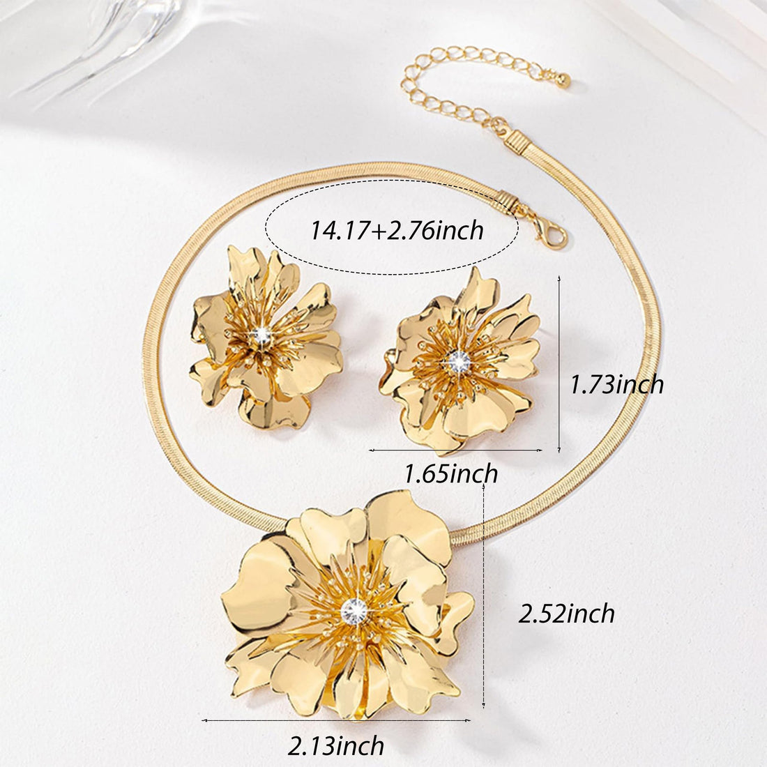 Gold Jewelry Sets for Women, Gold African Necklace and Earring Set Dainty Big Flower Statement Earrings Floral Choker Necklace Accessories Charms Prom Party Bridal Wedding Jewelry Gifts