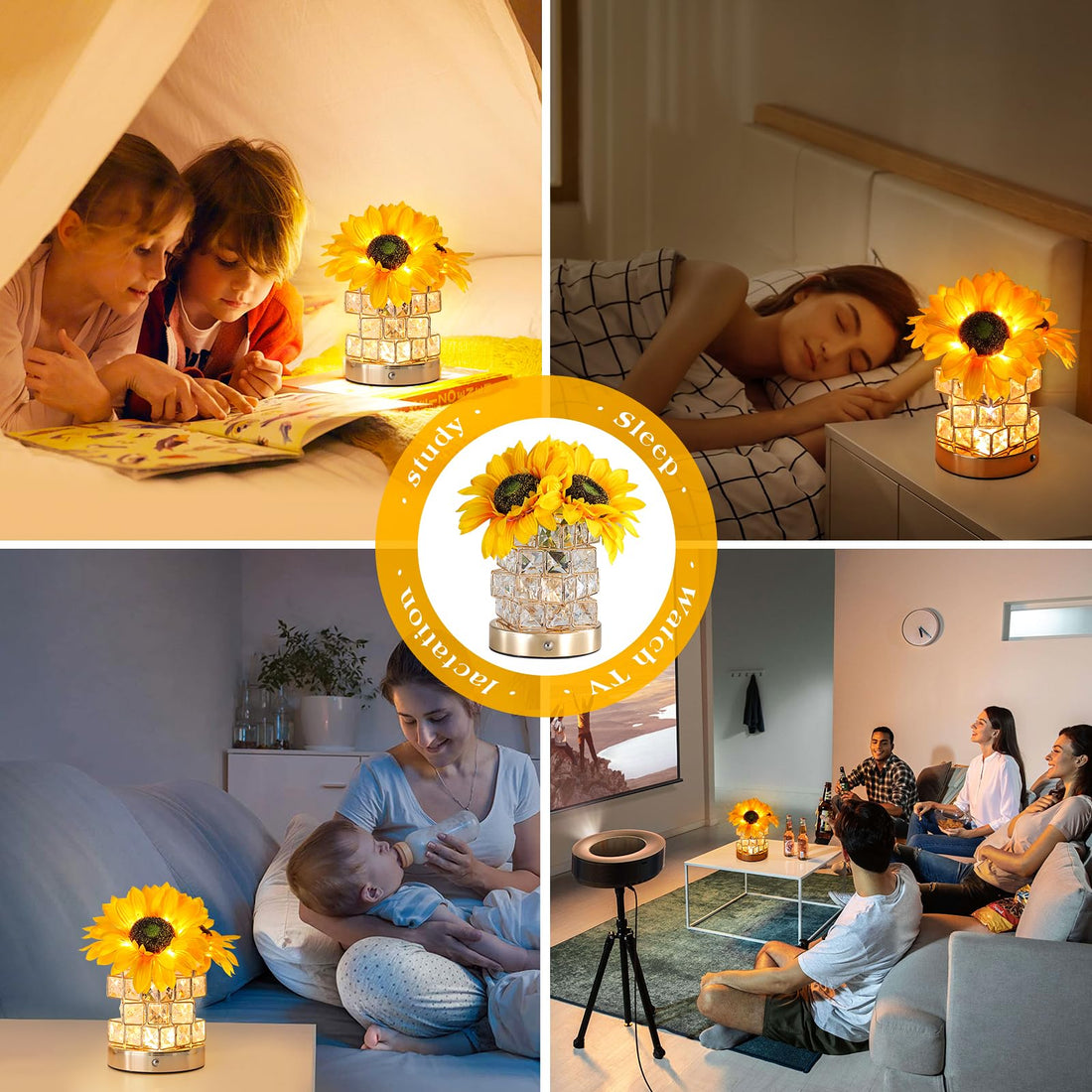 AMWGIMI Sunflowers Flower Lamp Touch Lamp,Rechargeable Cordless Table Lamp, 3-Colour Infinitely Dimming Battery Powered Small Night Light,Gift for Mom for Valentine Day,Mothers Day,Xmas,Birthday