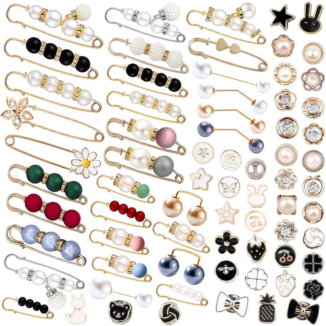 70 Pcs Brooches And Pins For Women, Brooch Pins Cover Up Buttons Safety Pins For Clothes, Fashion Charms For Socks, Pearl Brooches Pins For Sock Scarf Shawl Hat Pins Accessories Pant Waist Tightener,