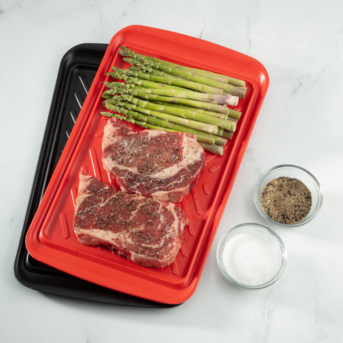 Cuisinart Grilling Prep and Serve Trays, 17x10.5 inch BBQ Safe for Food Handling, 2 Dishwasher Safe Nesting Trays Black and Red, Perfect Grilling Tray for Cooked and Raw Meat, Fits 6 Burgers