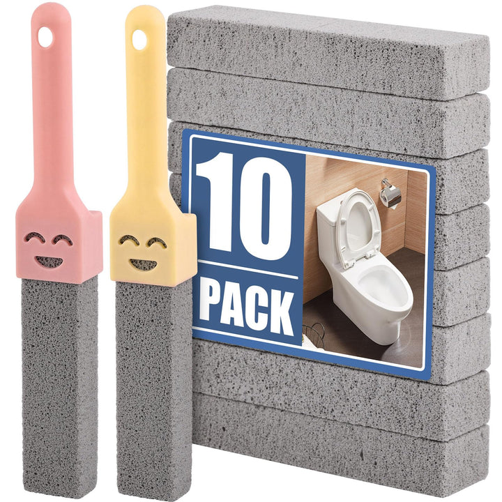 Navona 10 Packs Pumice Stone for Cleaning with 2 Universal Handle,Grey Pumice Stone Cleaner for Cleaning Toilets, Bathrooms, Kitchens, Spas, Pools, Household Cleaning