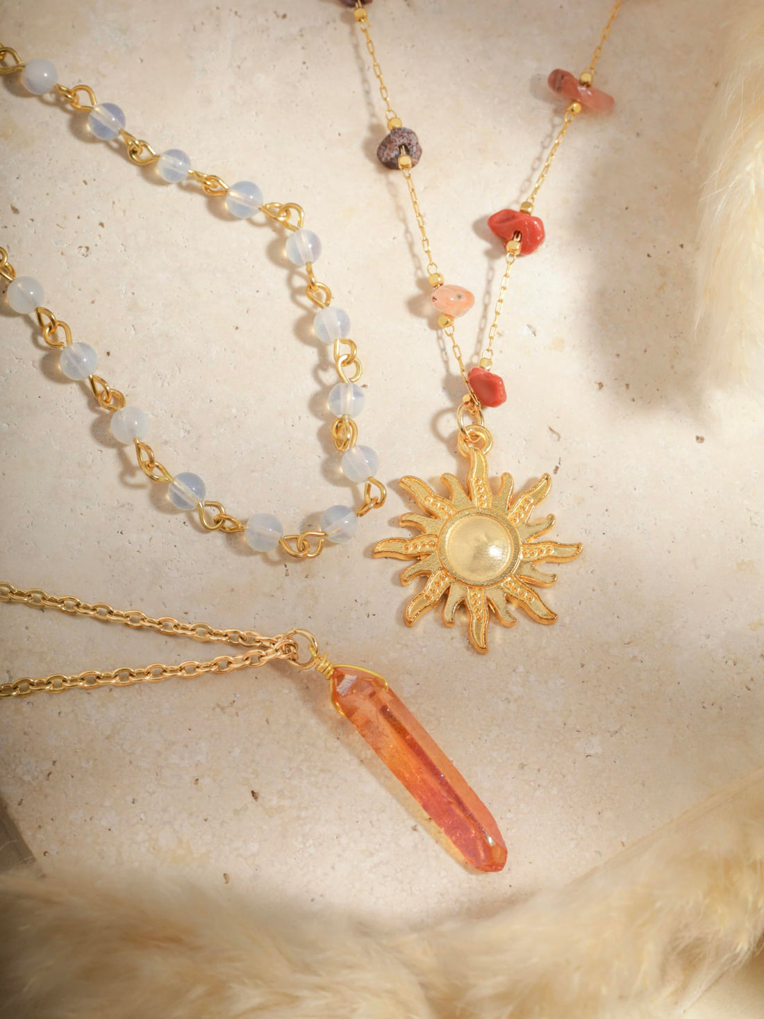 Sacina Layered Sun Necklace, Crystal Necklace, Boho Necklace, Hippie Necklace, Summer Necklace, Beach Necklace, Christmas Jewelry Gift for Women