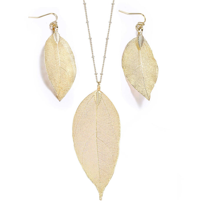 BOUTIQUELOVIN Gold Leaf Necklace Earrings Set for Women Long Tassel & Feather Boho Necklaces Large Costume Accessory aspen leaf jewelry