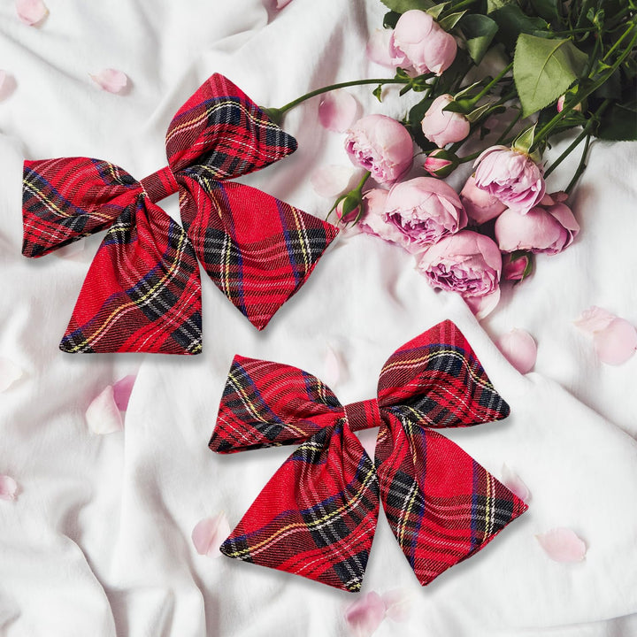 Miaija Tartan Bow Knot Hair Clips Red Plaid Hair Bow Scottish Bow Hair Barrettes Fashion Christmas Hair Accessories for Women