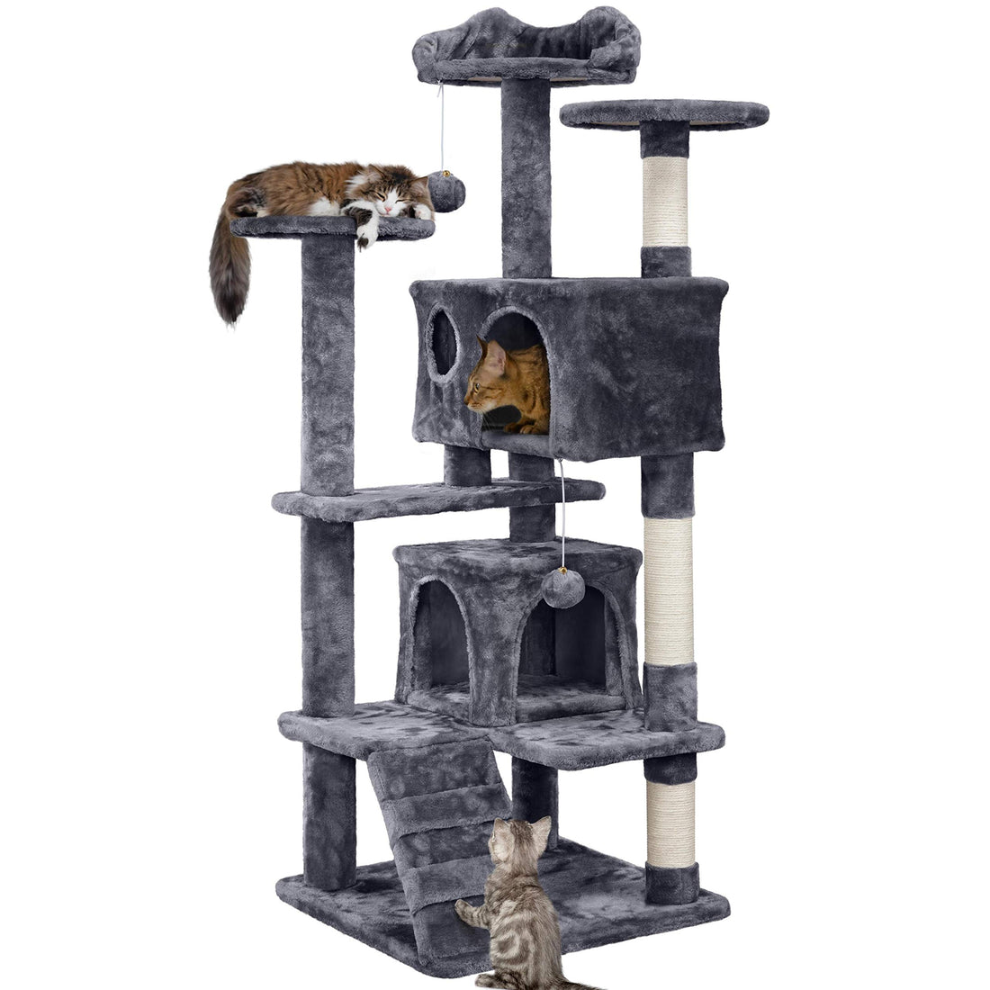 138.5cm Cat Tree Tower Scratching Posts Multilevel Cat Climbing House with Condos