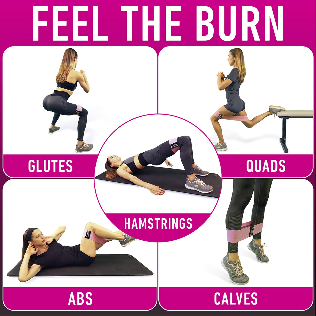 4 Fabric Booty Exercise Bands for Women & Men - Glute, Hip & Thigh Resistance Bands with Workout Guide