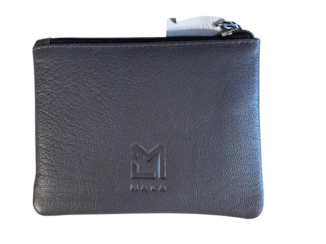 Premium Leather Black & Grey Cat Coin Purse by Mala Leather Midnight Collection 4231 (Grey)