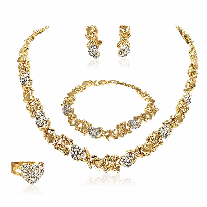 SYHOL Gold Jewelry Sets for Women 18K Gold Filled Jewelry Necklace Set Wedding Bridal Fashion Jewelry Sets Women Accessories Bracelets Earrings and Rings Sweetheart Gifts (GX0033)