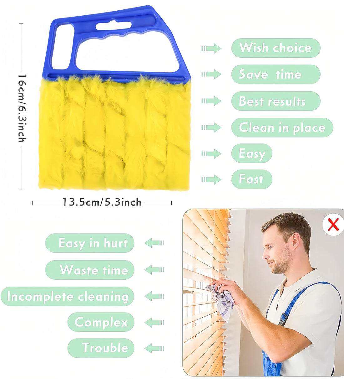 Blue Handheld Mini Blinds Cleaner Shutters, Curtain Brush Dust Remover with 7 Removable Microfiber Sleeves, Air Conditioning Home Gadgets, Car Vents, Fan Shutters (Blue, with 7 Blades)