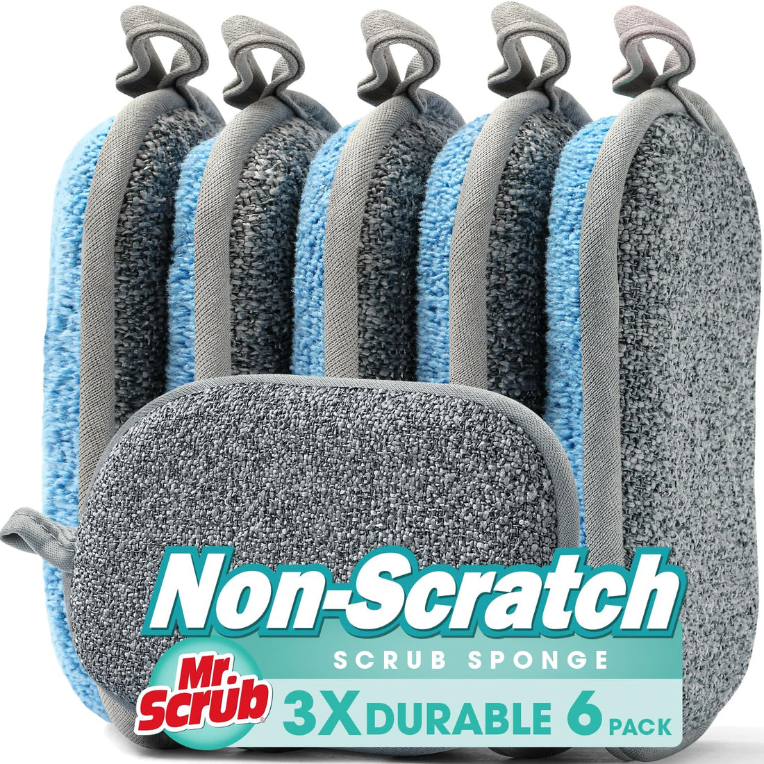 Sponges Kitchen Dish Sponge for Washing Dishes Cleaning Kitchen, All-Purpose, 6 Pack, Non Scratch, Rough Scrubbers Side for Non-Stick Cookware, Soft Microfiber Scrub Side for Dishes, Mr. Scrub