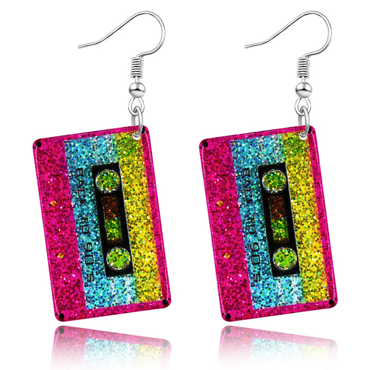 80s Neon Earrings for Women Cassette Tape Earrings Acrylic Drop Earrings Retro Radio Dangle Earrings for 80's 90's Outfit Party Halloween Costume 80s Accessories for Women Neon 80s Jewelry-Tape 1pcs