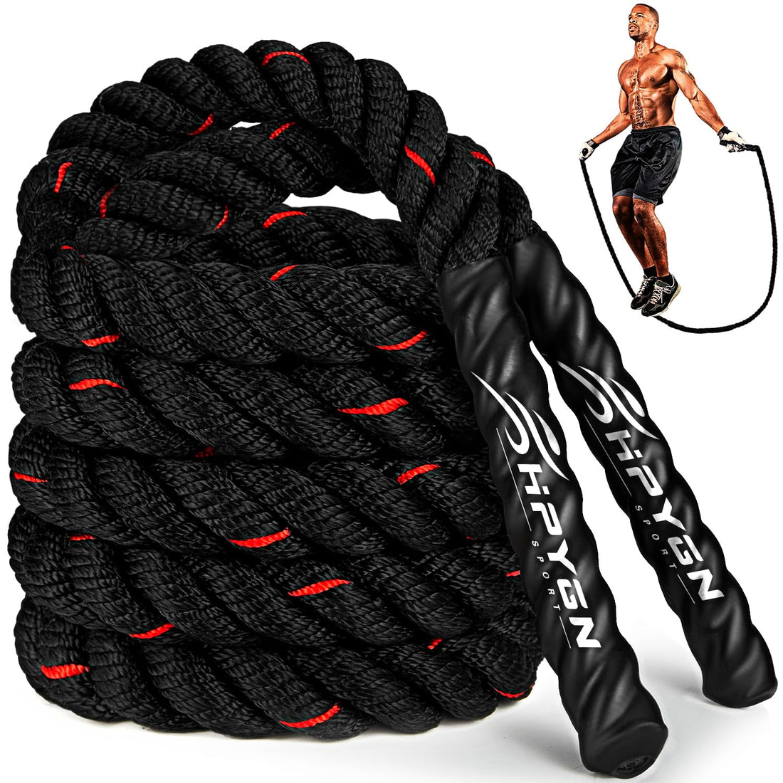 HPYGN Weighted Heavy Skipping/Jump Rope 9.2ft 2.8LB for fitness, Exercise, boxing Gym Training, Home Workout, Improve Strength and Building Muscle, Total Body Workout Equipment for Men