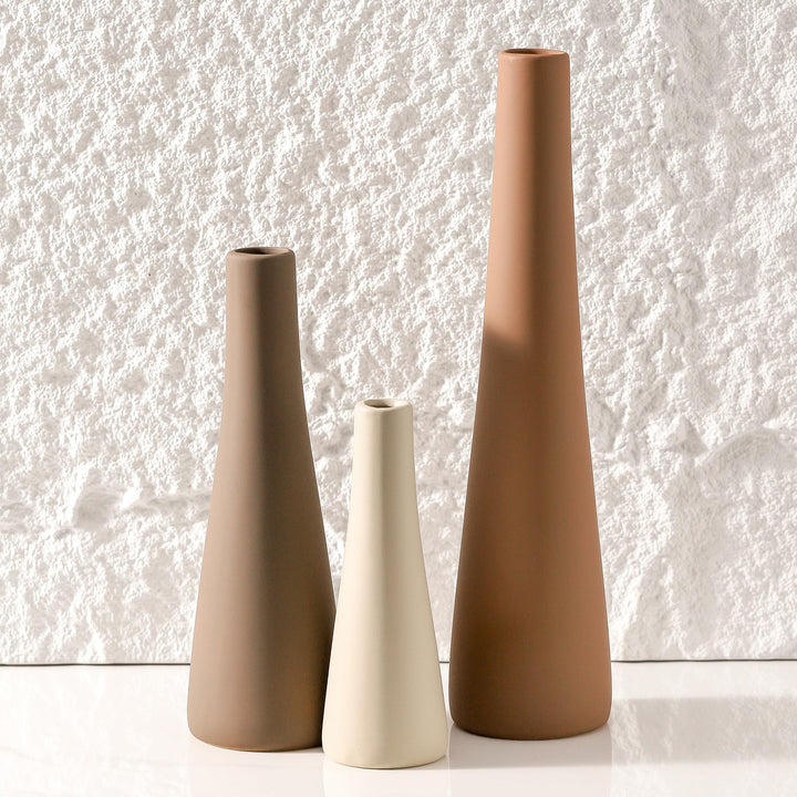 Ceramic Vase Set of 3, Modern Farmhouse Vase Neutral Pottery Vase Pampas Grass Flower Vases for Home Decoration Room Decor Table Entryway Living Room Centerpieces Mantel Decor - Brown