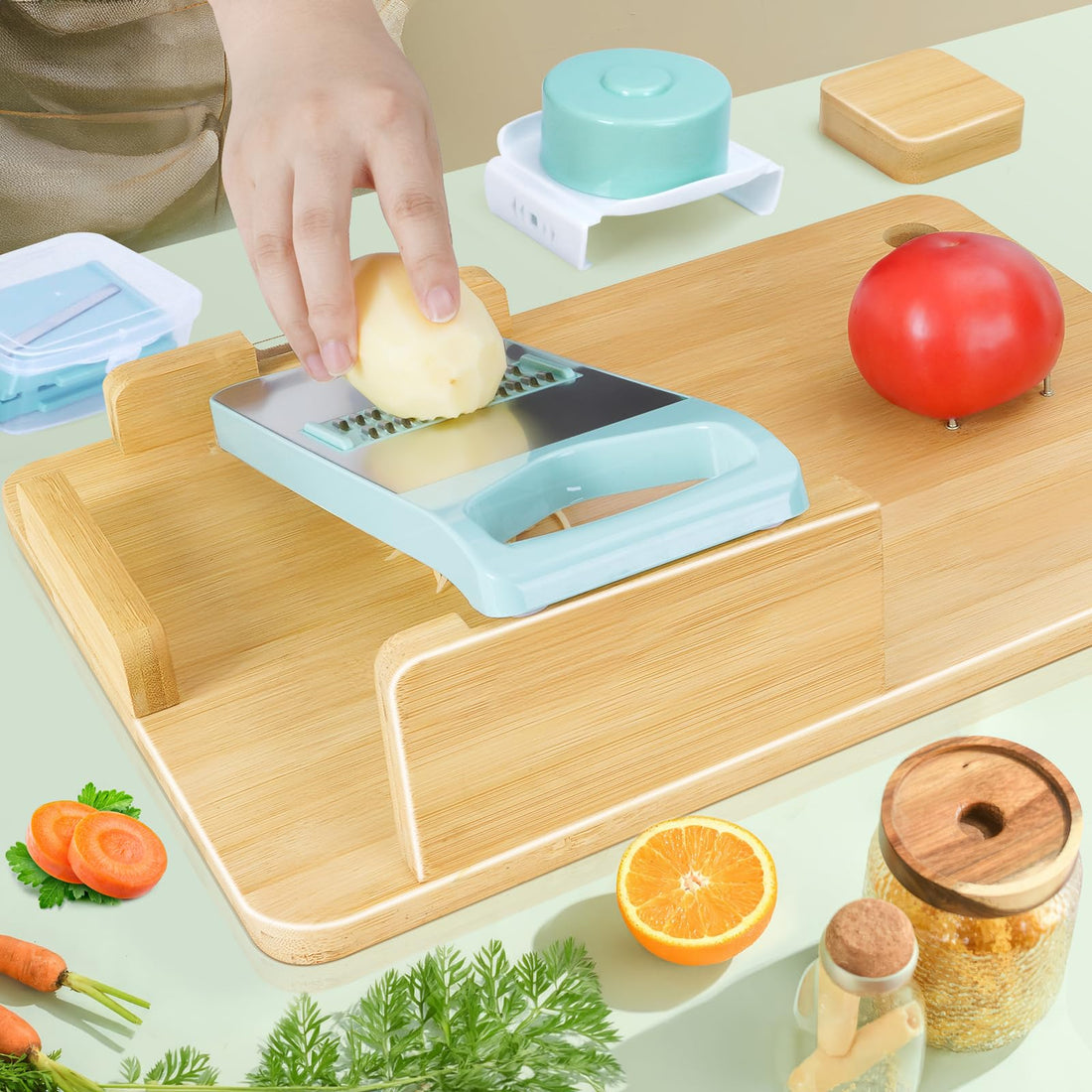 Adaptive One-Handed Cutting Board, Handicap Kitchen Tools with Bread Stops and Steel Spikes, Easy to Clean, Ideal Gifts for Senior Citizens, Stroke Survivors and Amputees