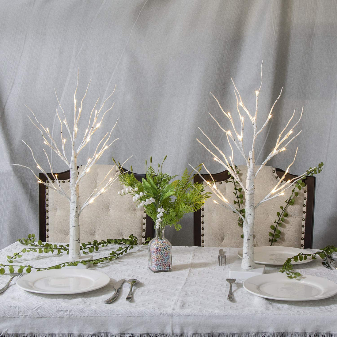 White Twig Tree with Lights 2FT Tabletop Birch Tree with 24 Warm White LEDs Battery Operated