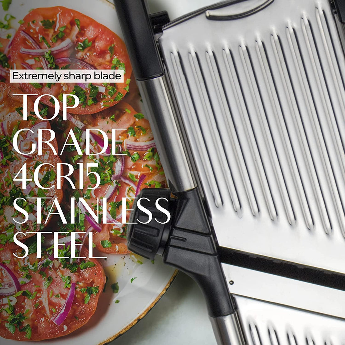 Gramercy Adjustable Mandoline Food Slicer, Mandoline Slicer for Kitchen, Mandolin, Potato Slicer, Tomato Slicer, Carrot Slicer, Onion Slicer - Stainless Steel - INCLUDING One Pair Cut-Resistant Gloves