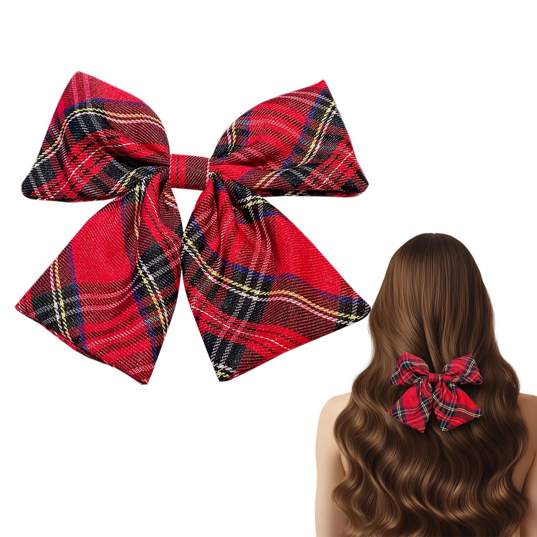 Miaija Tartan Bow Knot Hair Clips Red Plaid Hair Bow Scottish Bow Hair Barrettes Fashion Christmas Hair Accessories for Women