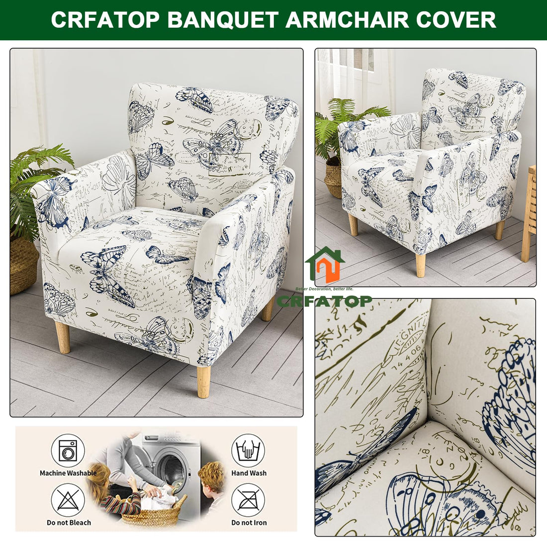 CRFATOP Printed Stretch Chair Slipcovers with Arms for Living Room 1 Piece Accent Chair Covers Soft Banquet Chair Covers Saucer Armchair Furniture Protector Office Reception Reading Sofa,A42