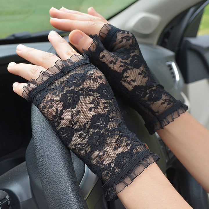 IRYNA 1Pair Fingerless Gloves Lace Gloves Fingerless Short Black Lace Gloves for Women Fingerless Lace Gloves Black Gloves for Halloween Party Costume Accessory