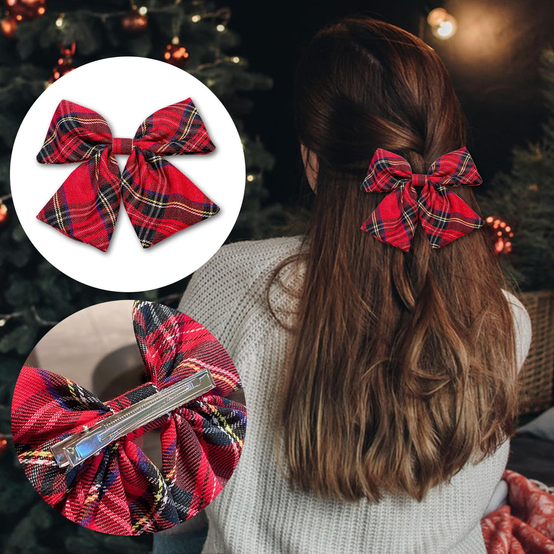 Miaija Tartan Bow Knot Hair Clips Red Plaid Hair Bow Scottish Bow Hair Barrettes Fashion Christmas Hair Accessories for Women